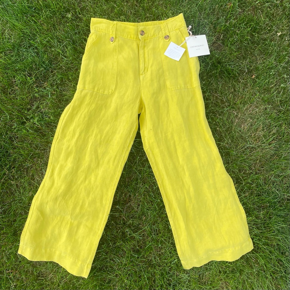 Size 8 yellow Cynthia Rowley linen pants